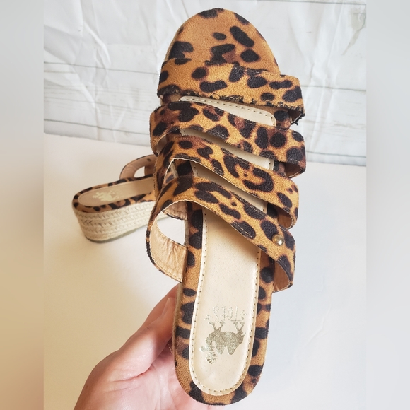 Camel Toes Leopard Print Wedge Sandals Open Toe Slip On Shoes Animal Print - Picture 7 of 13
